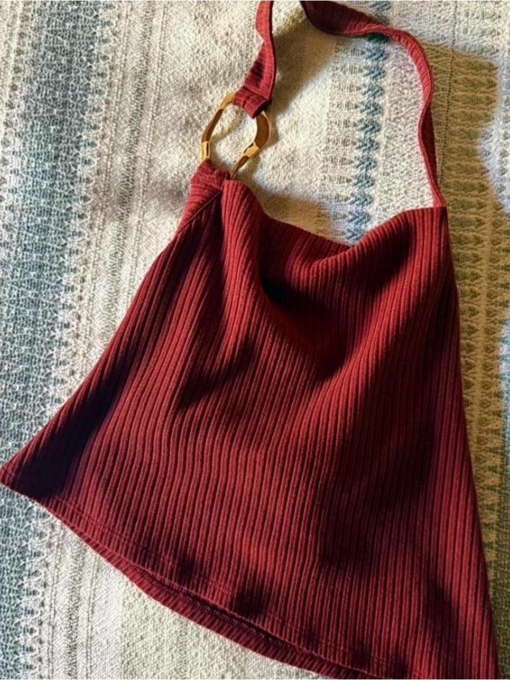 Reformation Ribbed Knit Halter Top in Terracotta